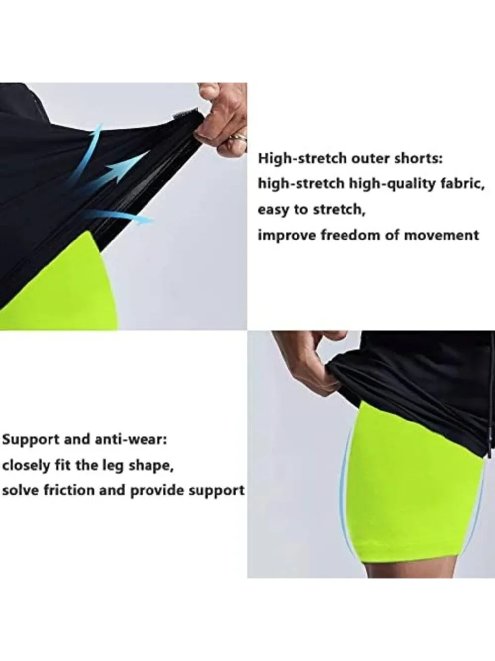 Men's 2-in-1 Quick Dry Running Shorts with Side Pockets for Gym & Athletic